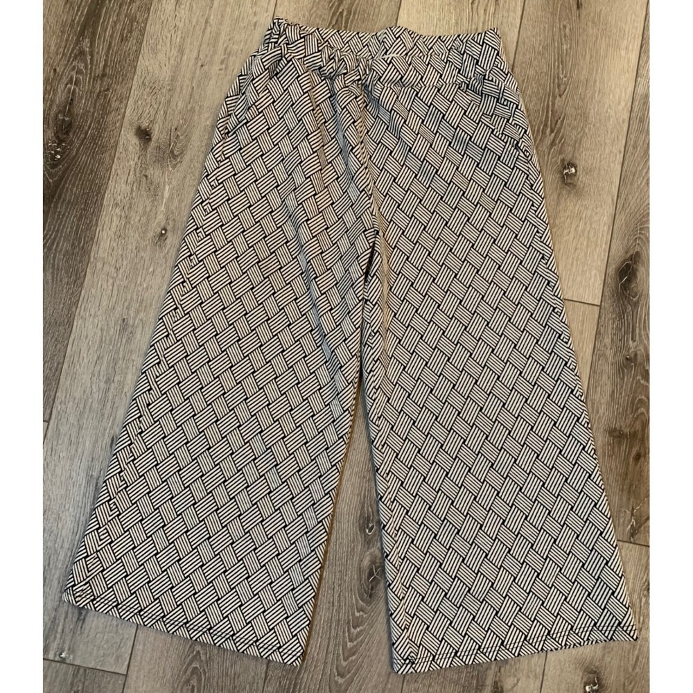 See and Be Seen Black White Textured Geometric Wide Leg Culotte Pants Retro